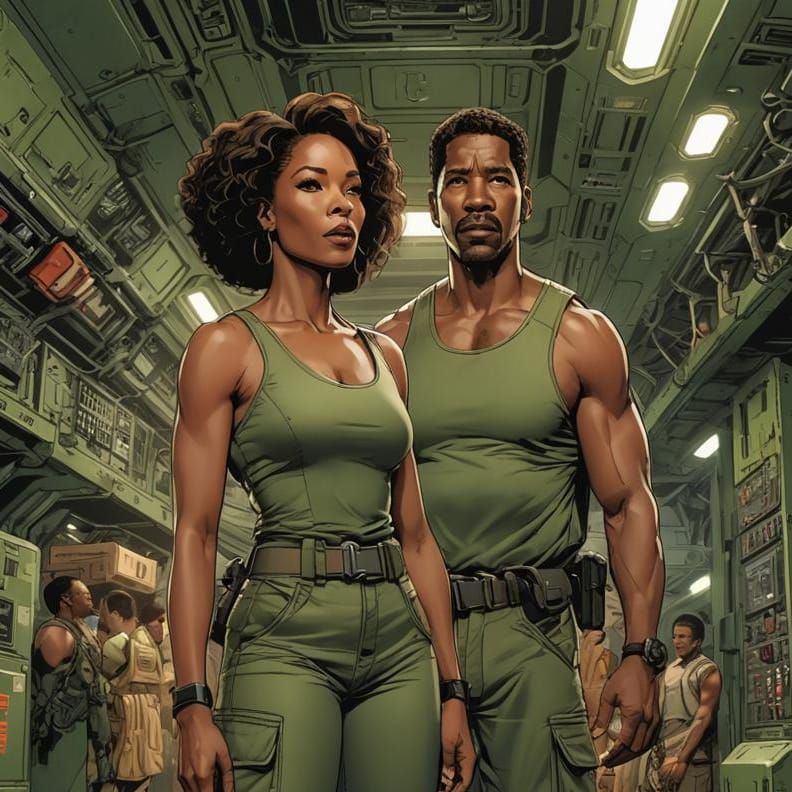 Angela Bassett and Denzel Washington in Comic Book Art