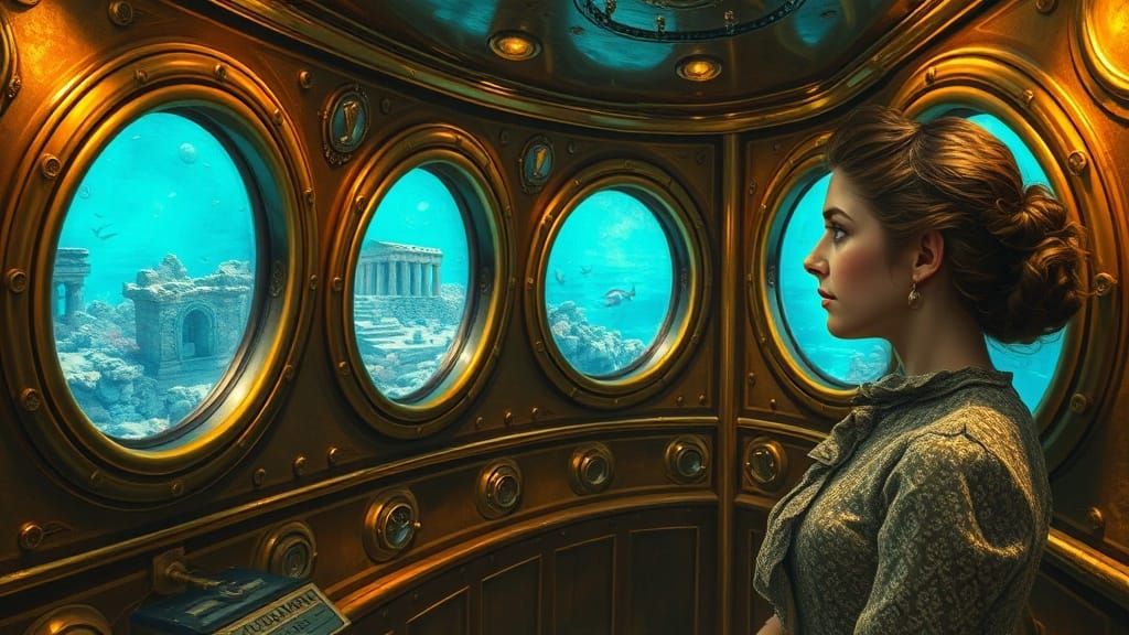 Steampunk Submarine Interior Views Ancient Greek Ruins