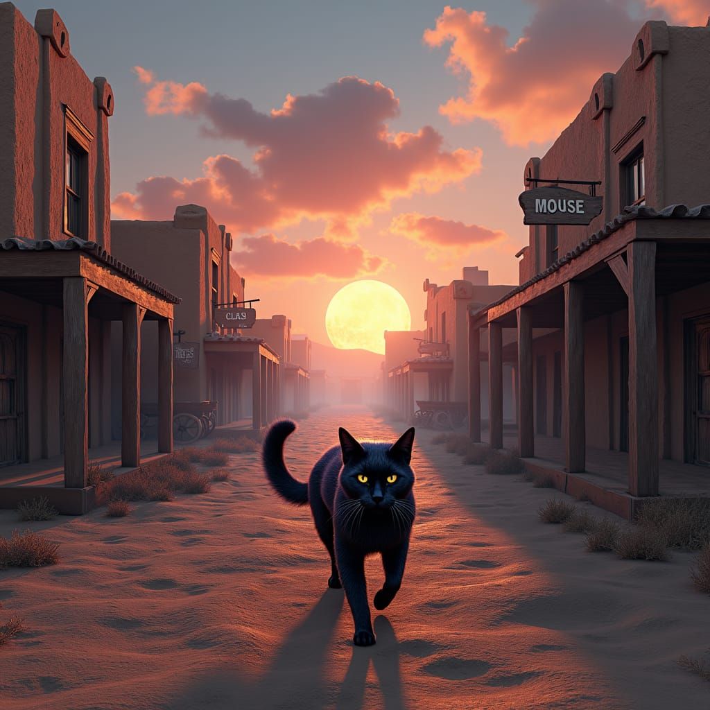 Black Cat in Ghost Town: Matte Painting