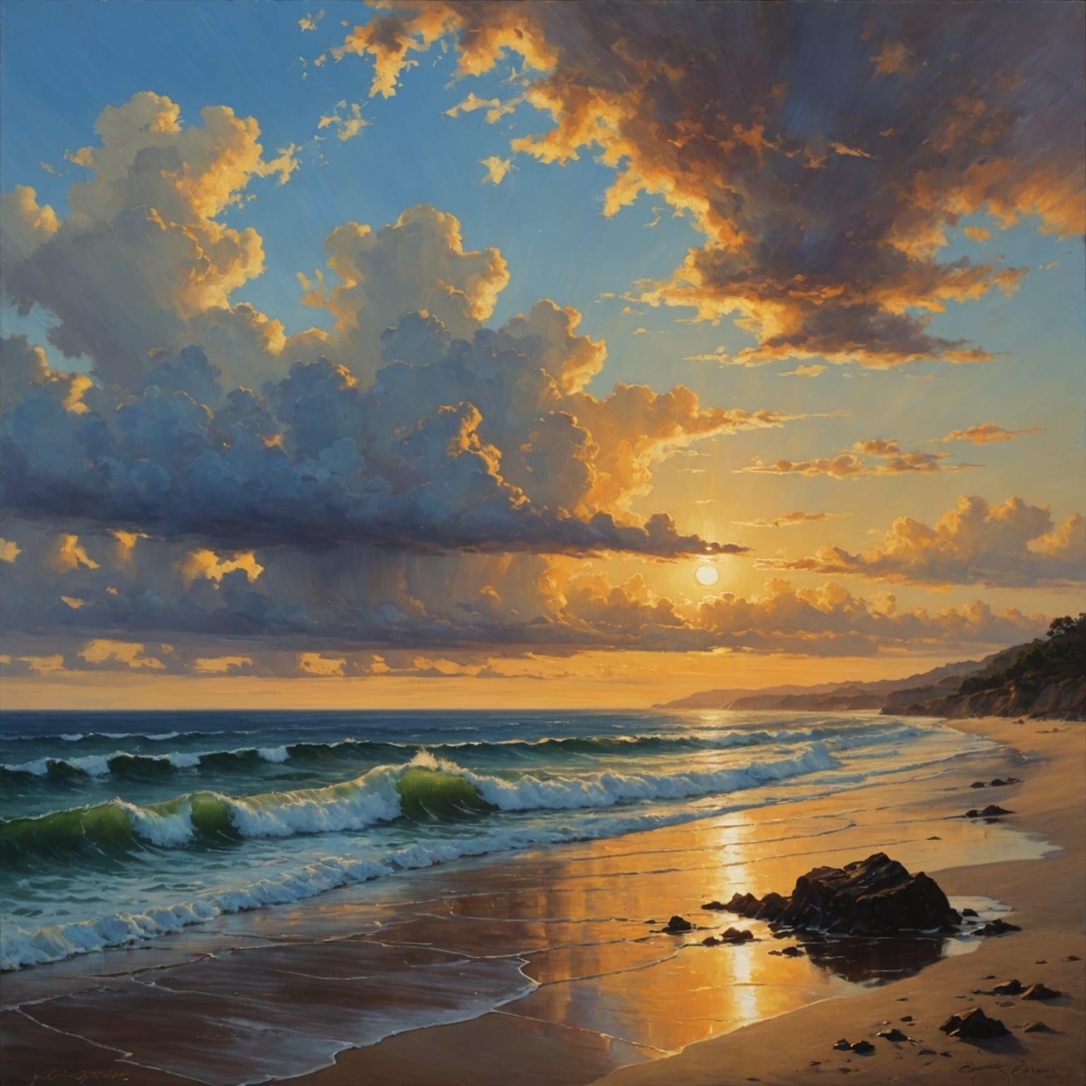 Van Gogh Inspired Sunset Seascape Oil Painting