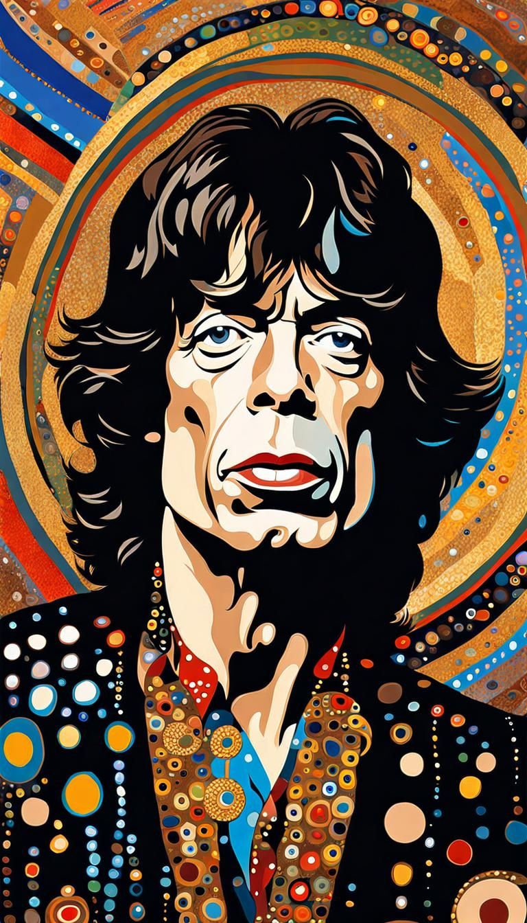 Mick Jagger, painted in the style of Gustaf Klimt