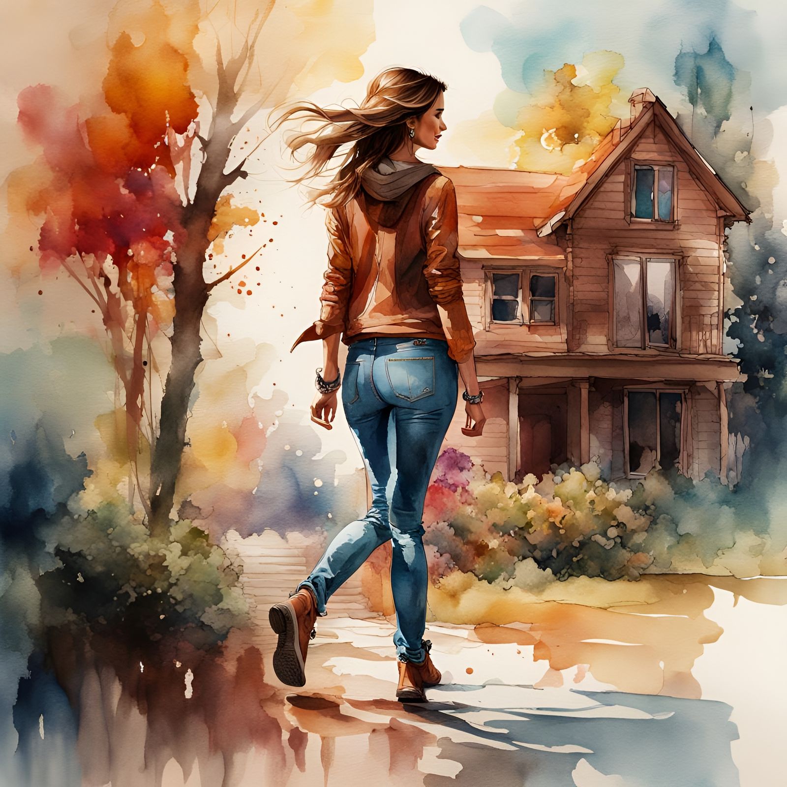Watercolor Illustration: Woman Finds New Home