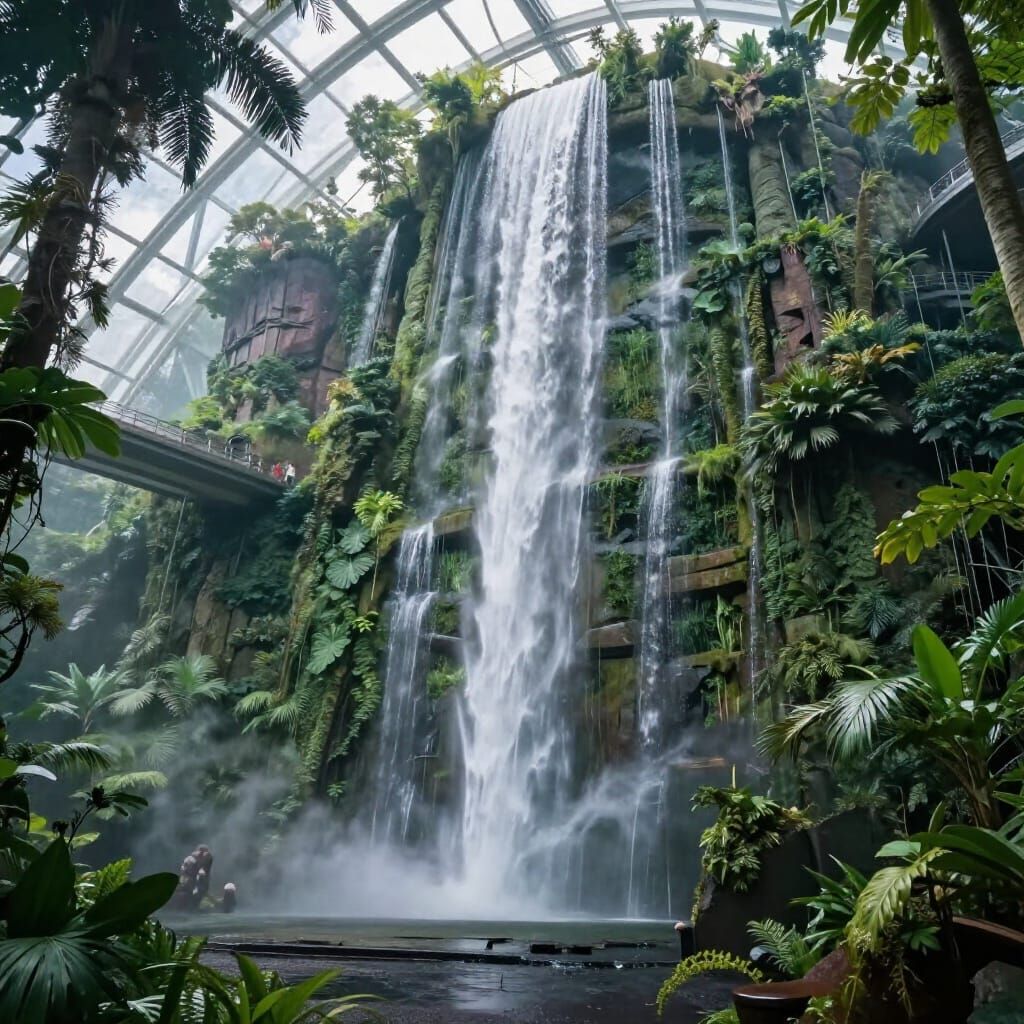 Majestic Waterfall in Singapore's Cloud Forest Dome