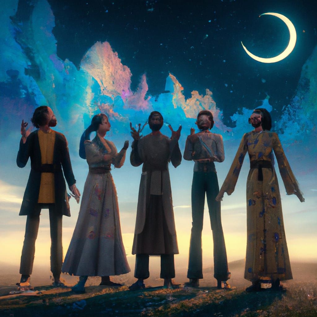 In a moonlit field, gazing up