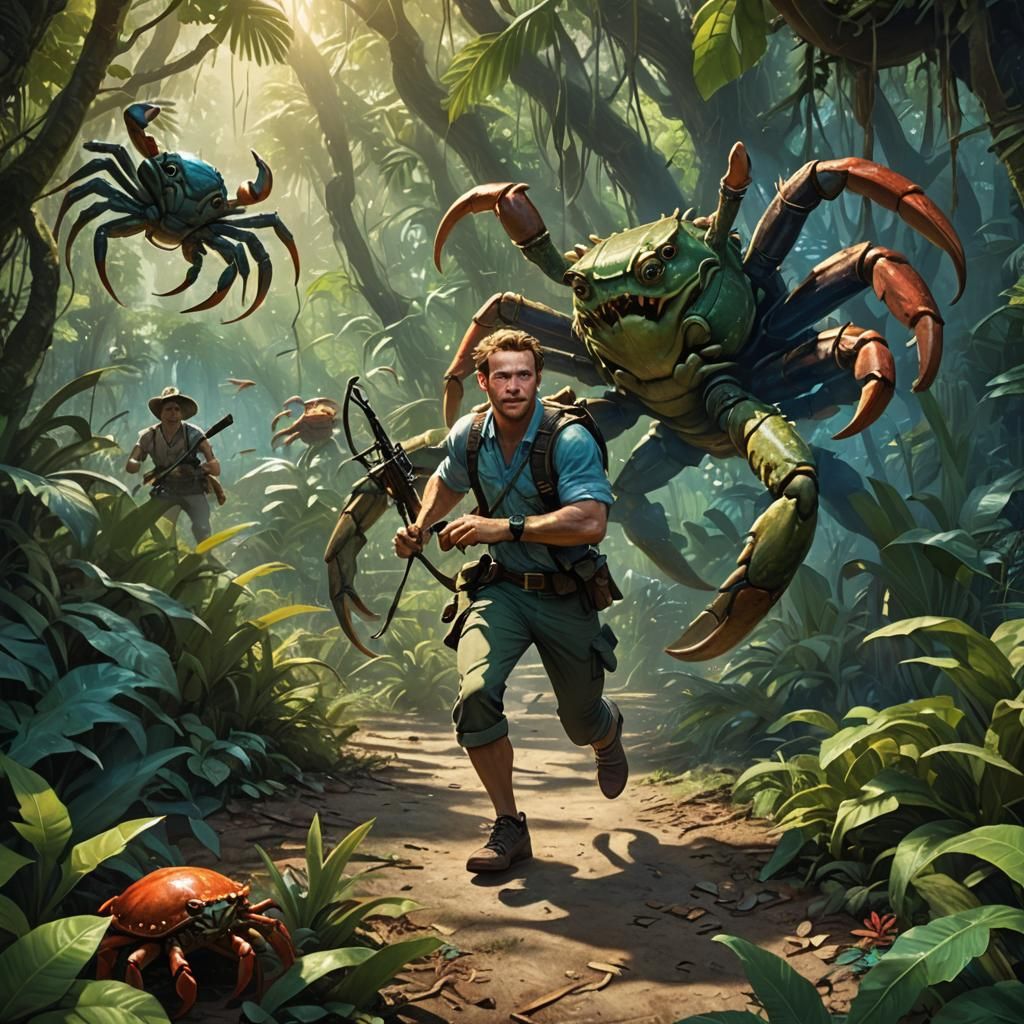Jungle Chase: Crabs Attack in Fantasy Matte Painting