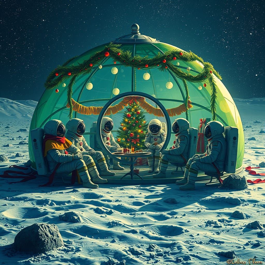 Christmas on the Moon in Retro-Futuristic Style
