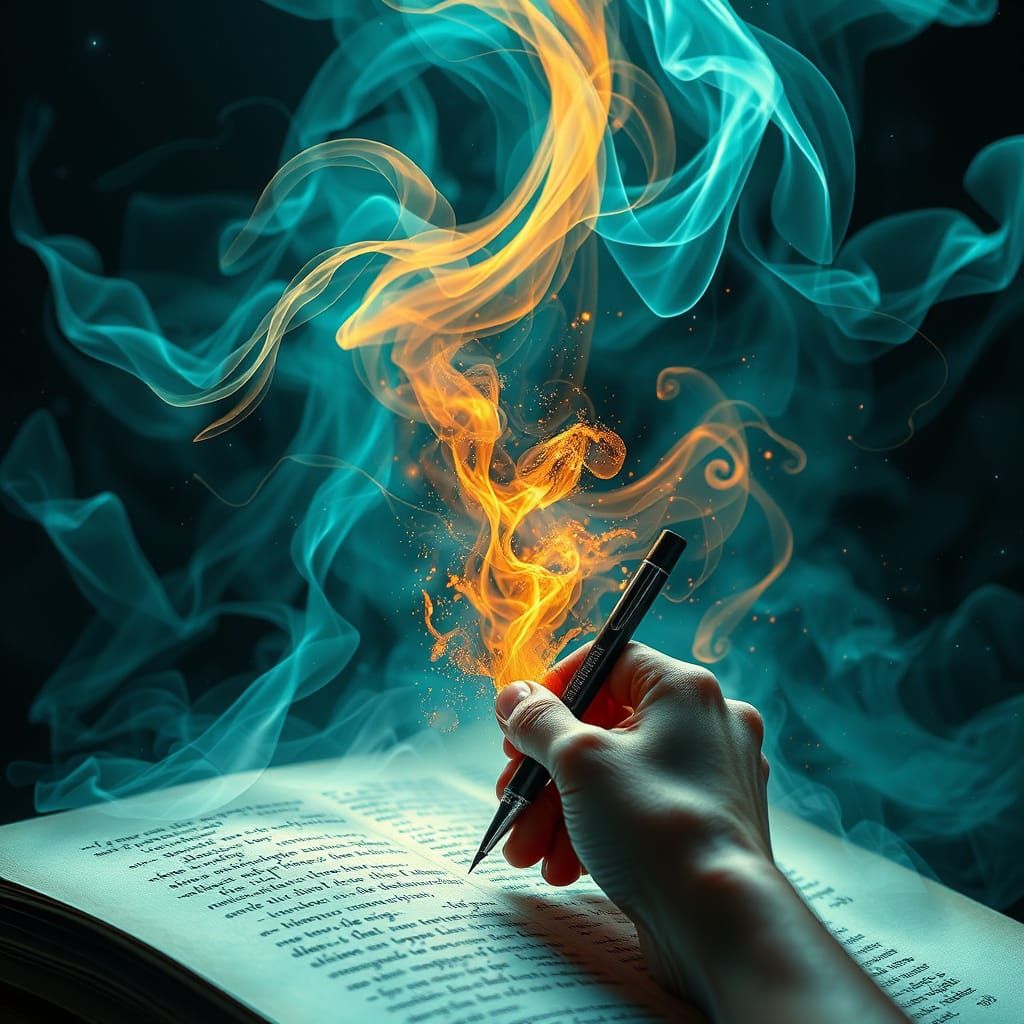 Ethereal Calligraphy in Teal, Orange, and Black