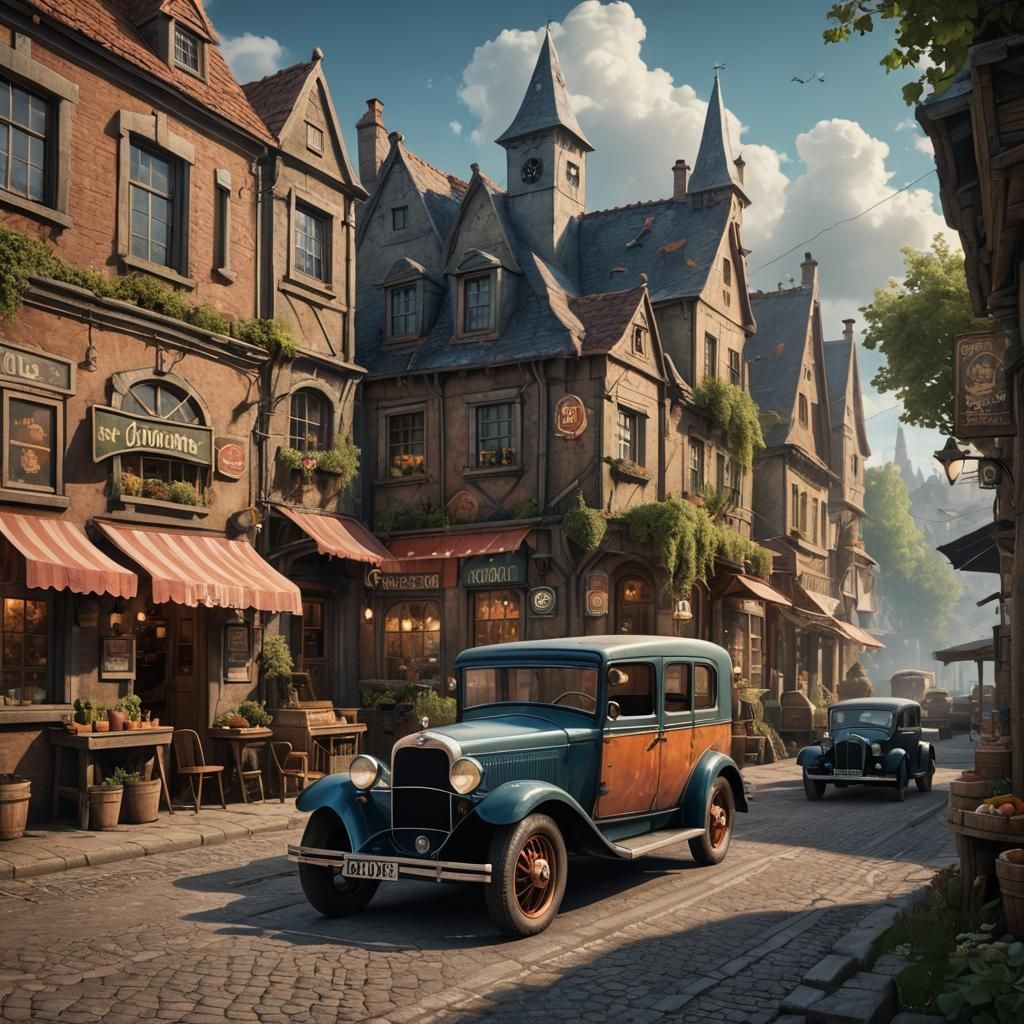 Vintage 1930s Food Truck in a Village