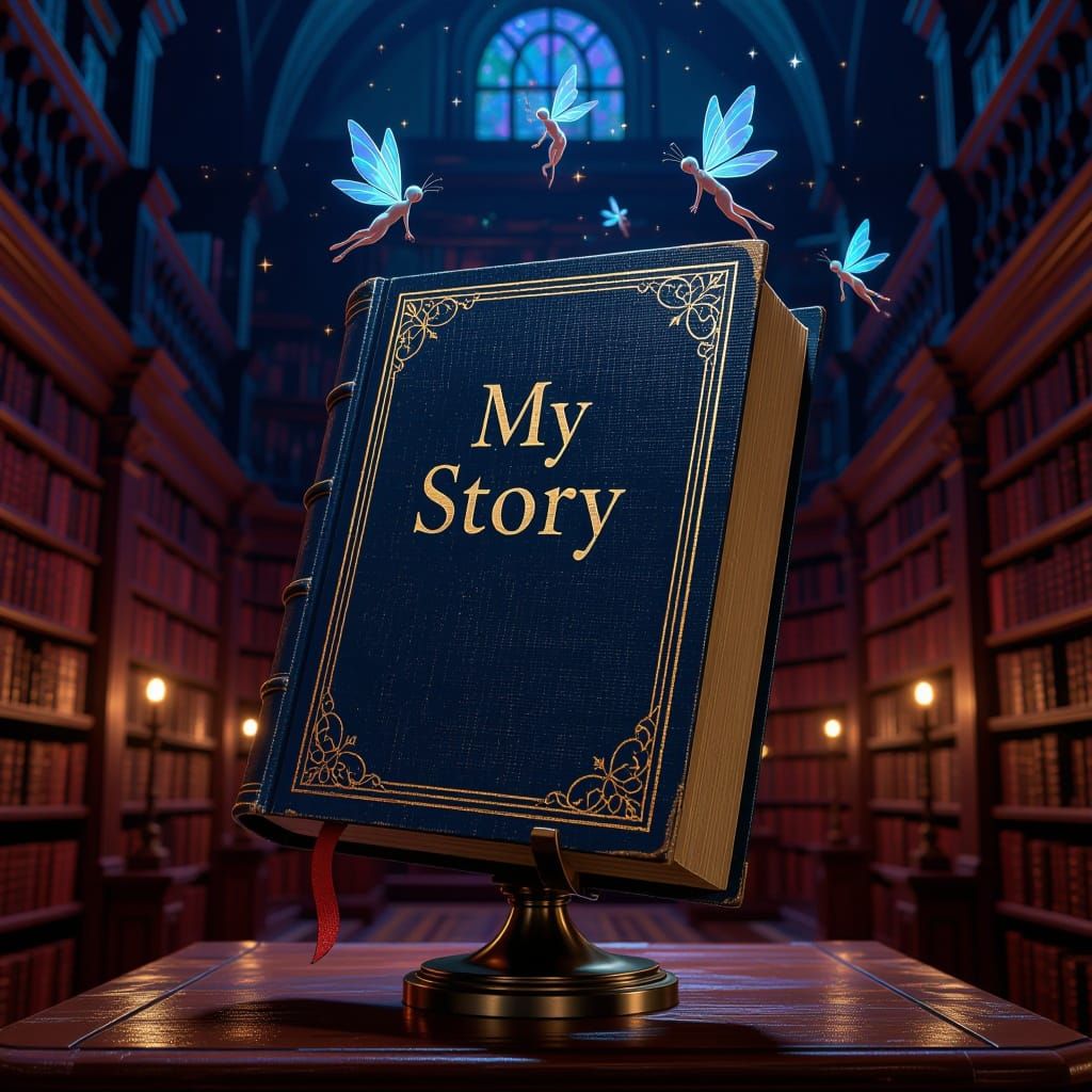 Ancient Library Features Blue Book on Stand