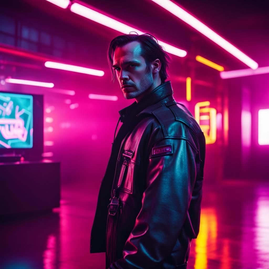 Cyberpunk Neon Dystopian Movie Scene