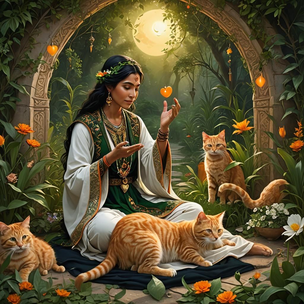 Sufi Shaman Healer with Kitten, Sunrise Scene