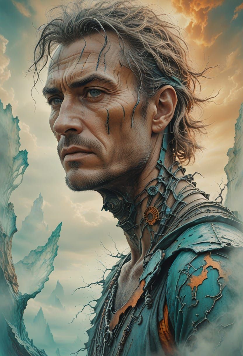 Surreal Man in Dreamlike Optical Illusion