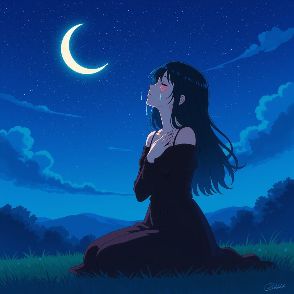 Goth Girl Gazing at Starry Night Sky
