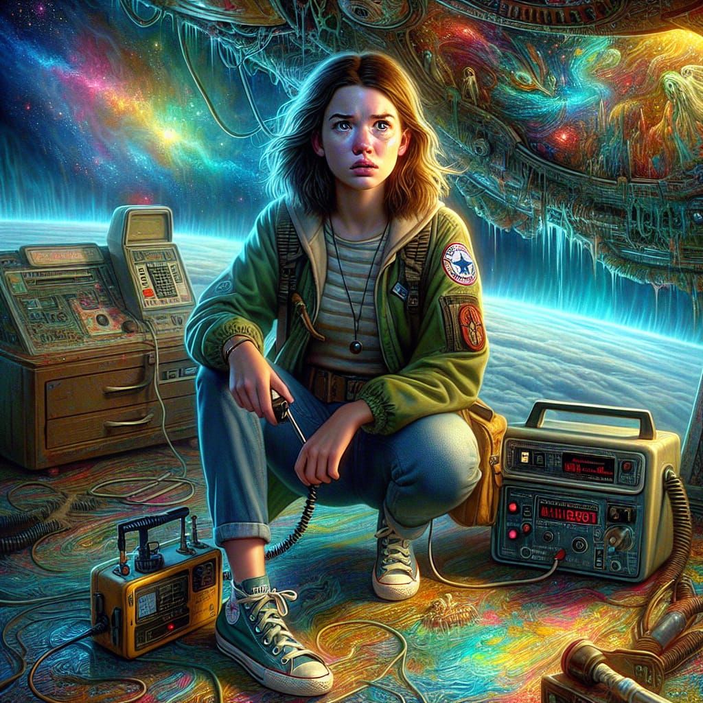 Ghost Hunter Portrait on Spaceship in Comic Book Style