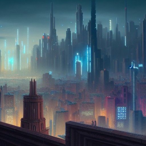 Medieval Neptune Metropolis with Digital Armor in Vaporwave