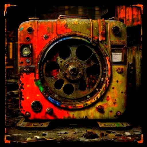 Gritty 3D Diorama of Broken Vintage Machines