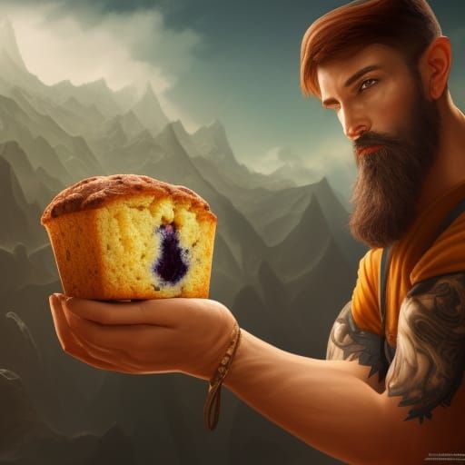 Masculine Man with Muffin: Detailed Matte Painting