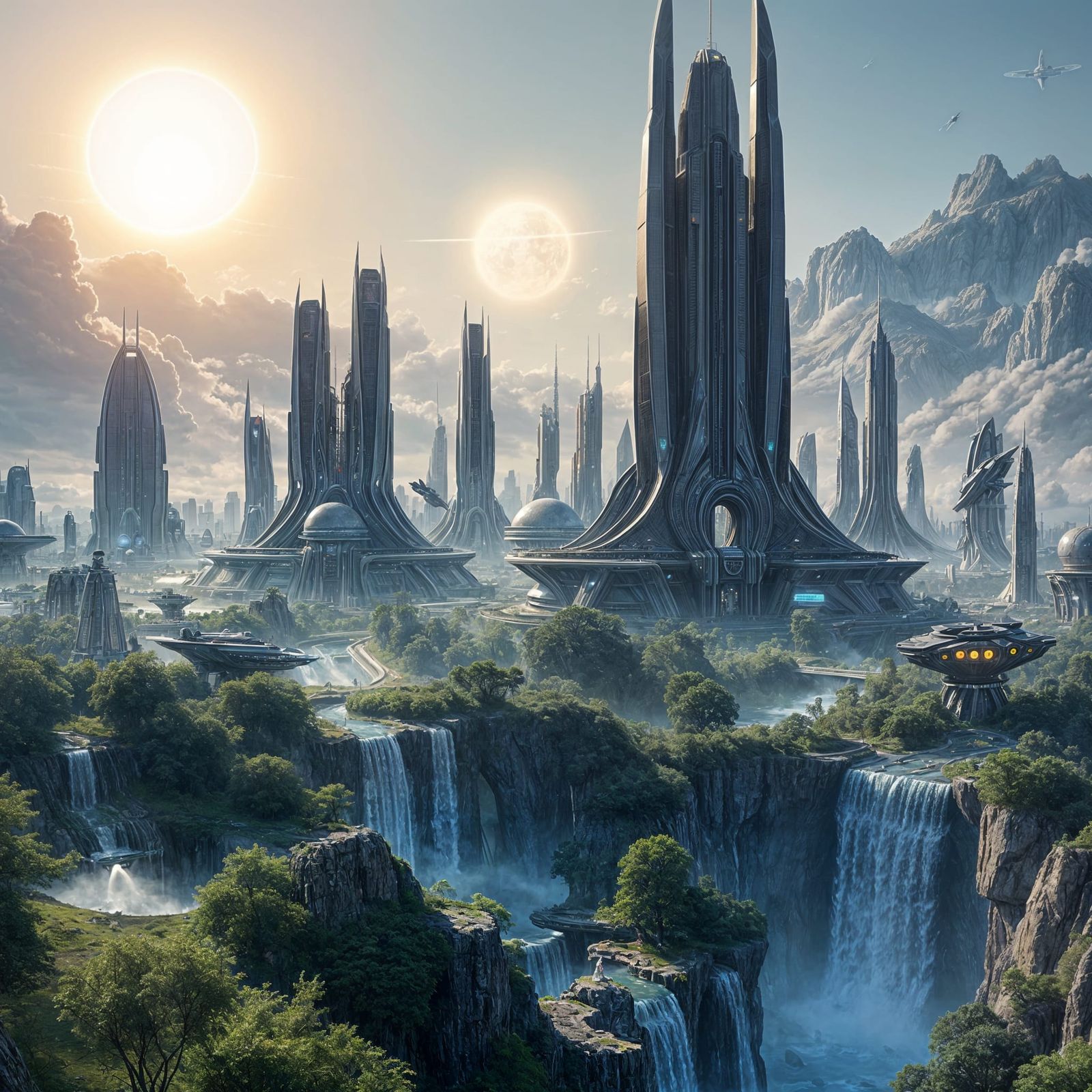 Futuristic Cityscape on Alien Planet in Sci-Fi Style