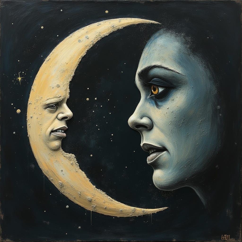 Man in Moon Hides Scared on Dark Side, Peeking at Earth