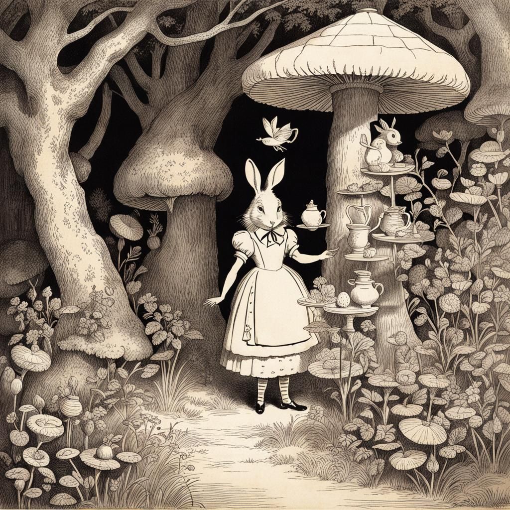Alice in Wonderland Original Line Drawing