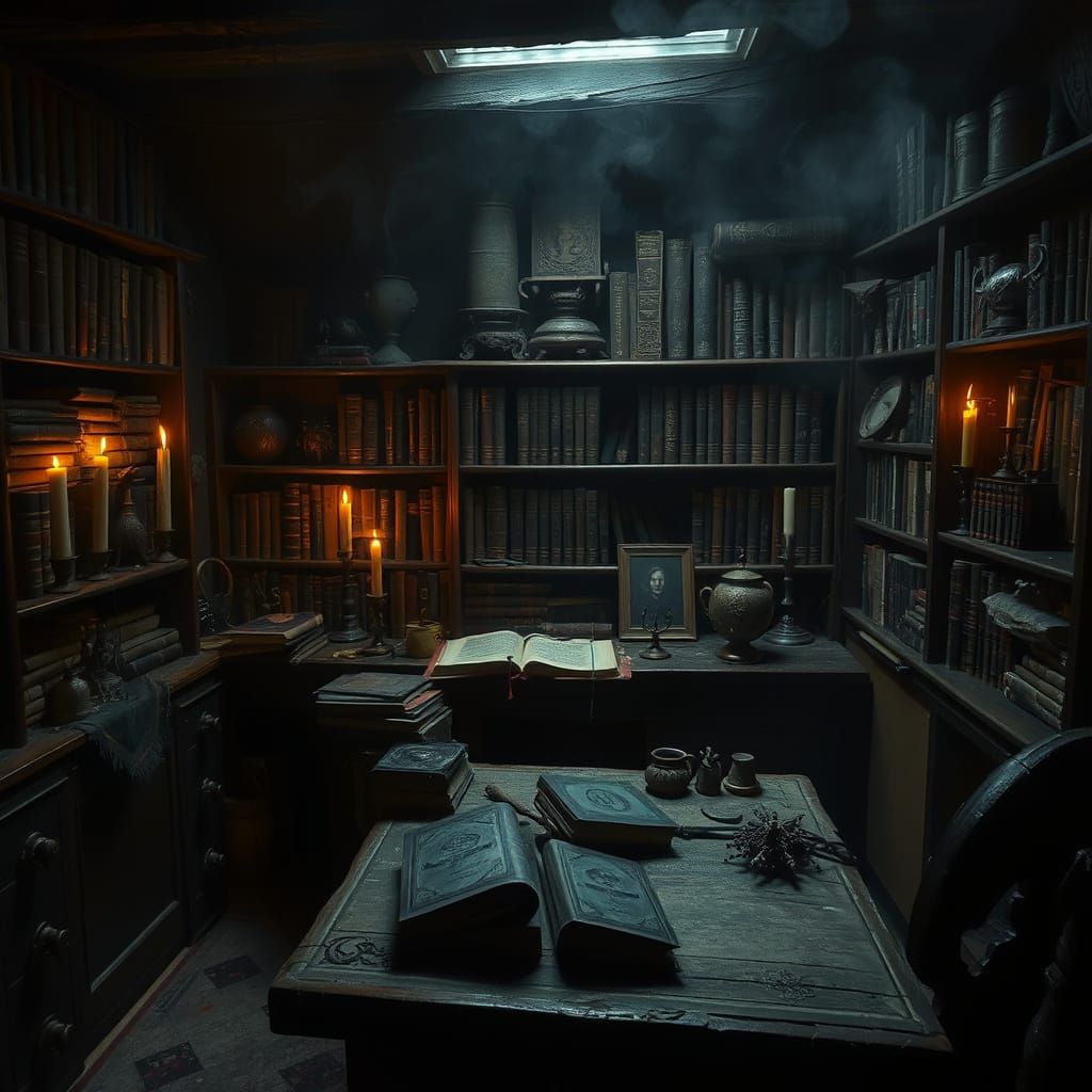 Dark Sorcerer's Study in Gothic Surrealism