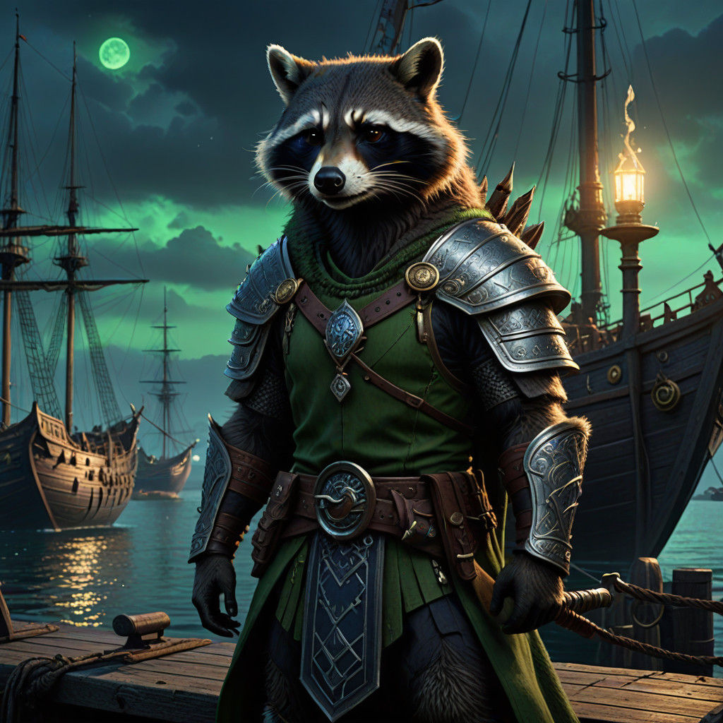 Dark Fantasy Raccoon in Nordic Armor