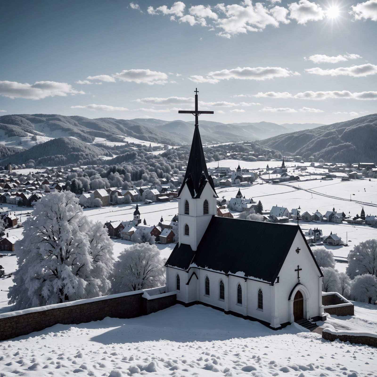 Snowy Church Scene with Intricate Details in Hyperrealistic ...