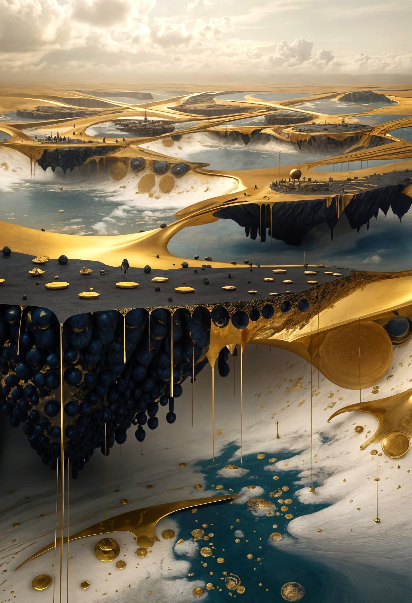 Golden Abstract Blending Cycles: Hyperrealistic Matte Painti...