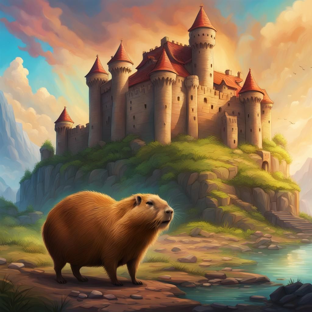 Hyperrealistic Castle with Capybara Splash Art