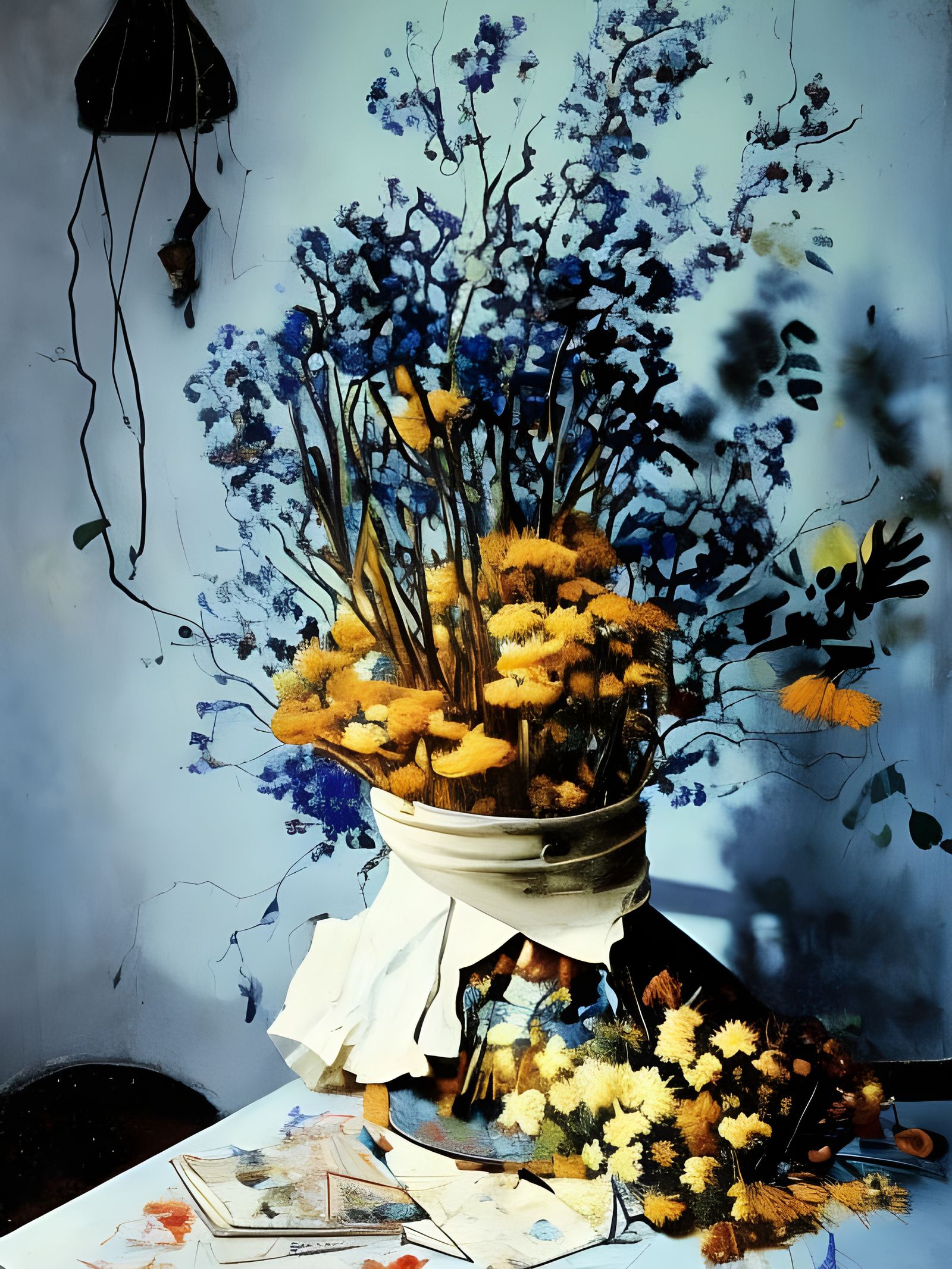 Radiant Table with Flowers in Pollock-Vermeer Style