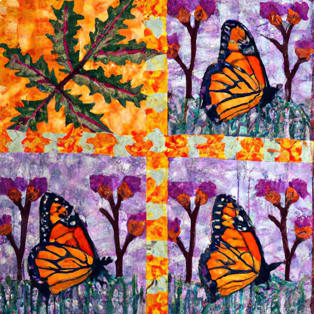 Quilted Scene with Monarch Butterflies