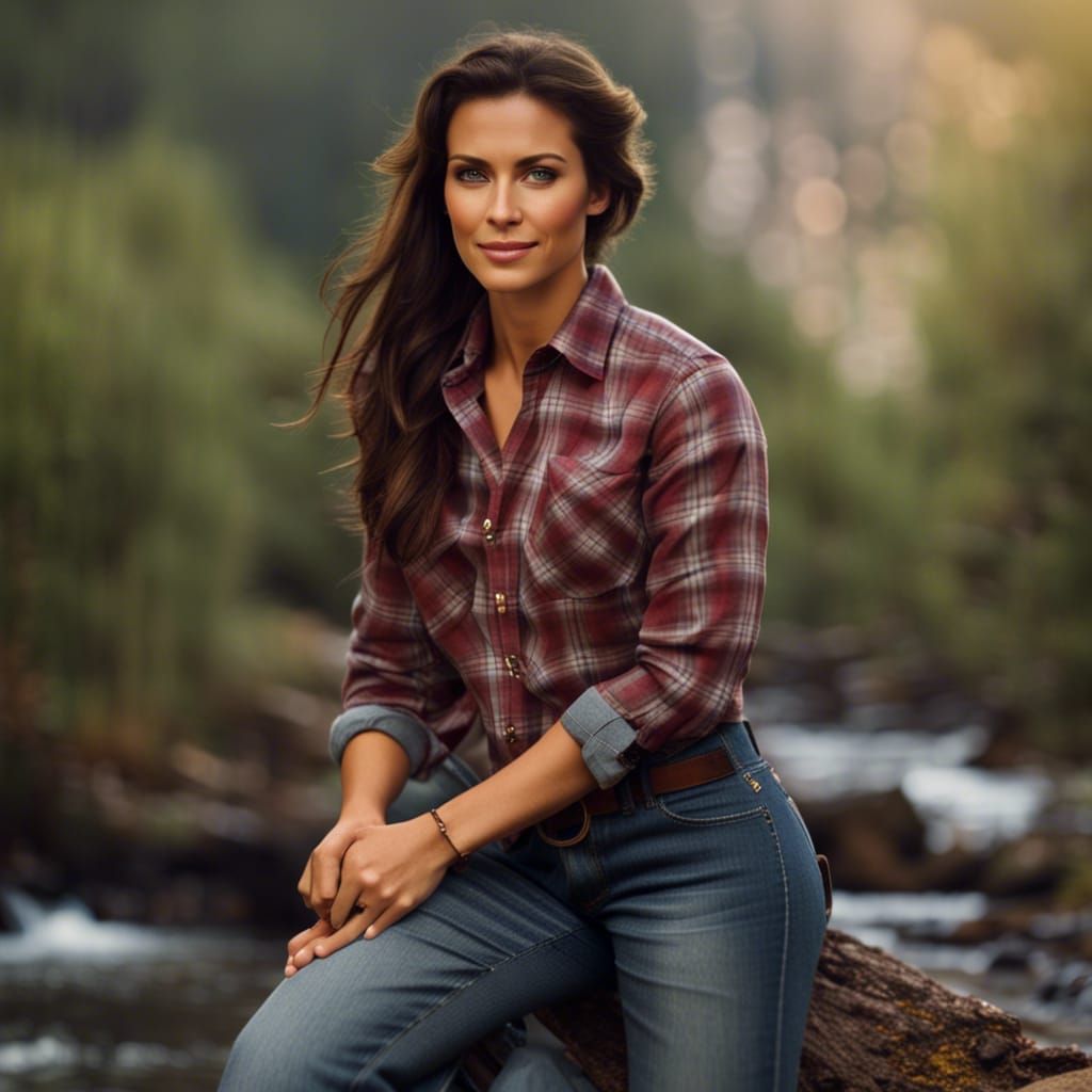Woman with Braids in Flannel Shirt and Hiking Boots