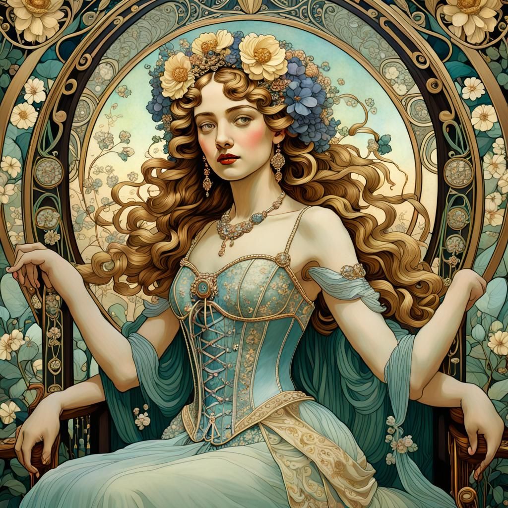 Regal Woman Portrait in Art Nouveau Style