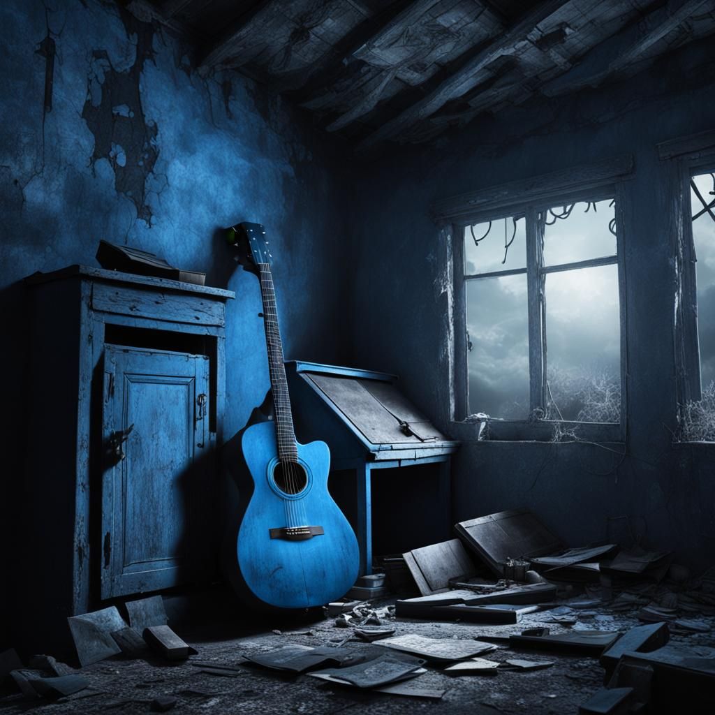 Monochromatic Blue Guitar in Decaying Shack