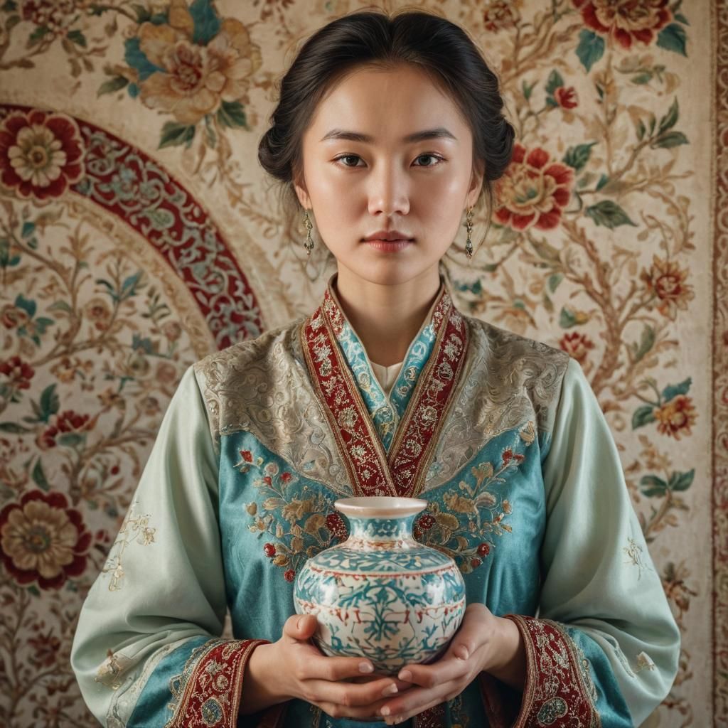 Kazakh Woman in Traditional Dress, Vintage Portrait