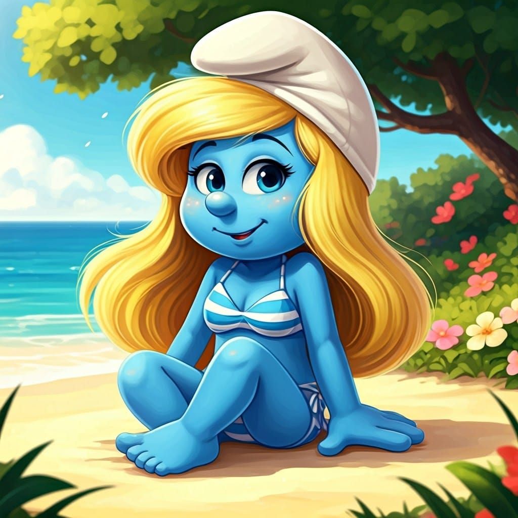 Smurfette in Anime-Style Beach Bikini