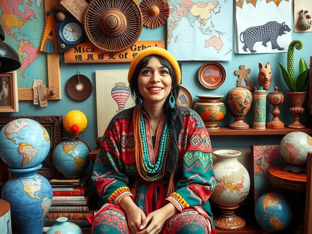Vibrant Bohemian Woman in Eclectic Global Atmosphere