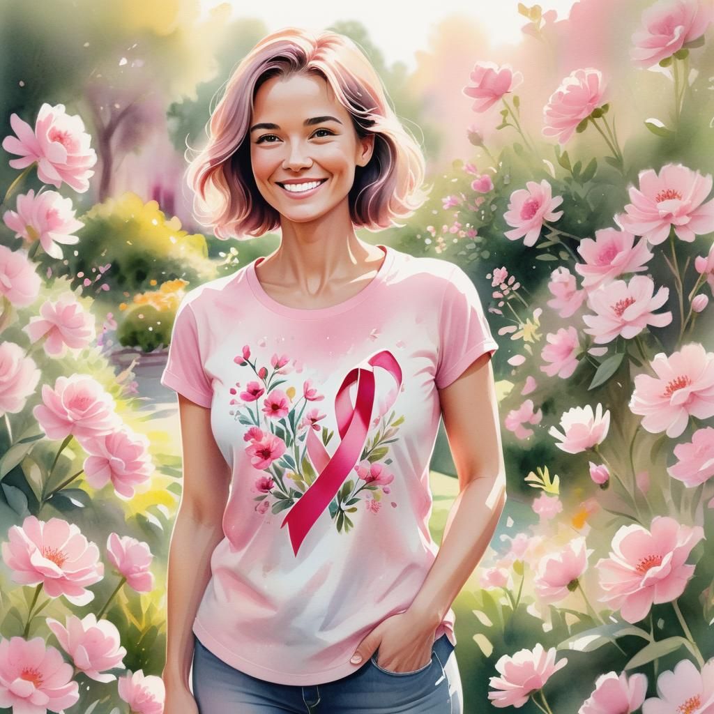 Empowering Pink Ribbon Illustration for Breast Cancer Awaren...