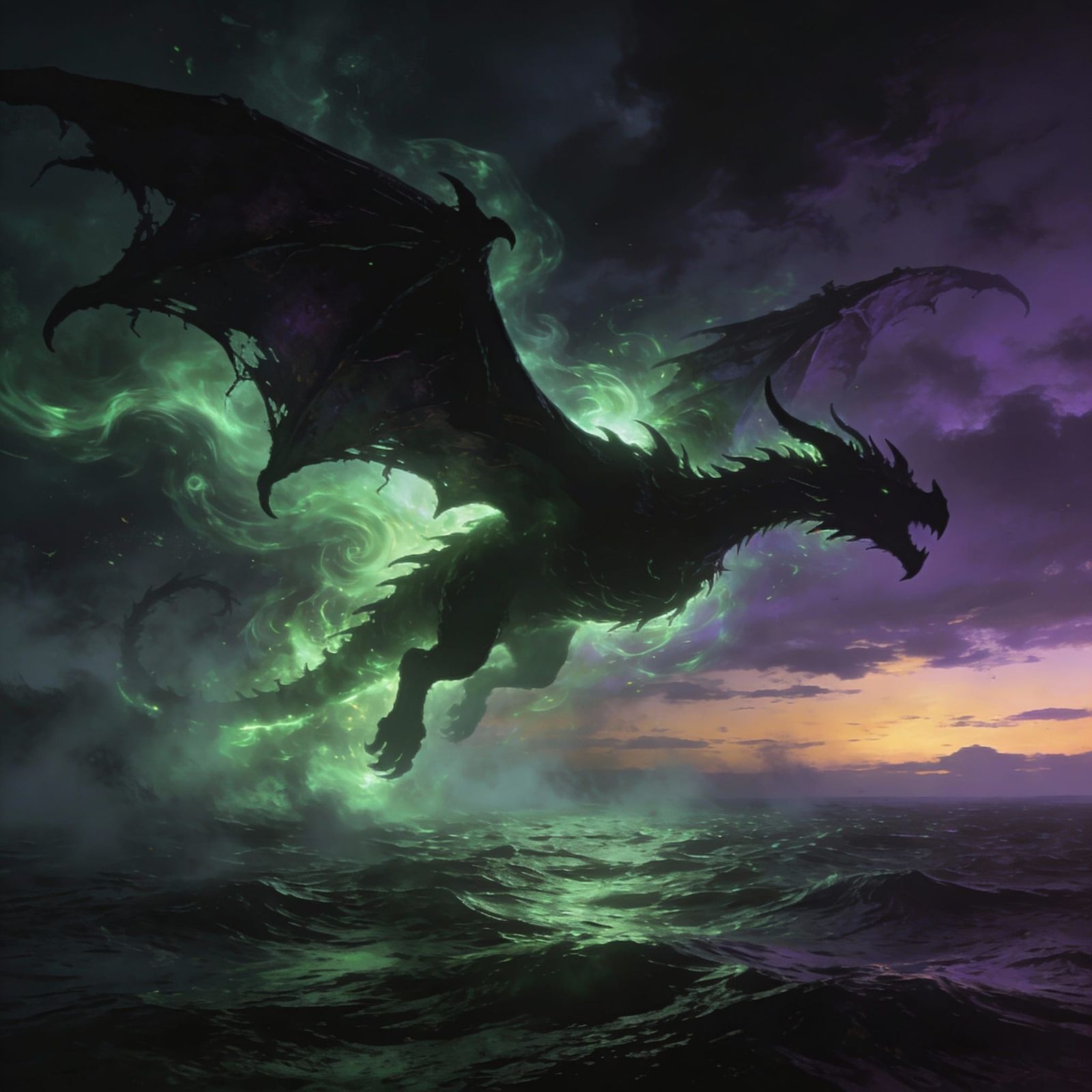 Gothic Dragon's Ethereal Aura in Dusk Sky