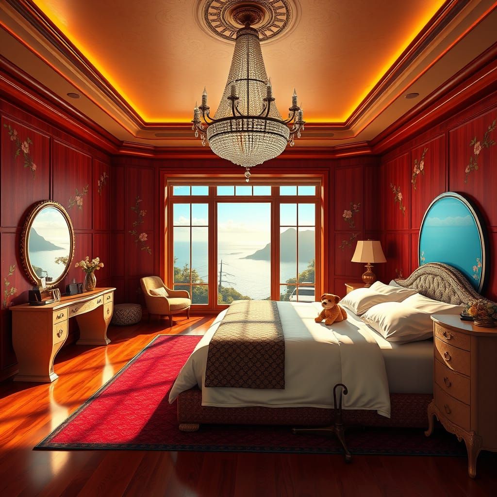 Elegant Luxury Room with Redwood Accents and Gucci Bamboo Pa...