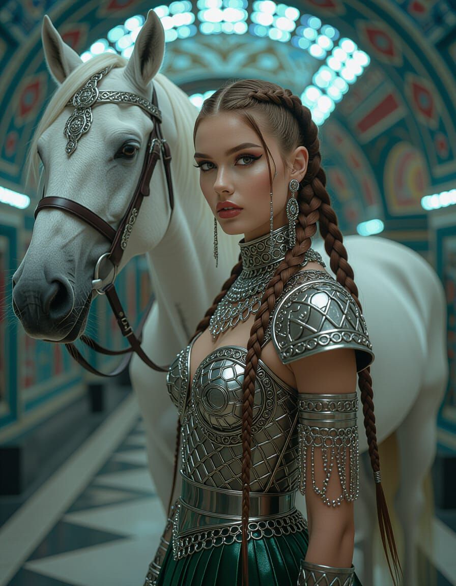 Cyberpunk Model with Horse in Moscow Metro