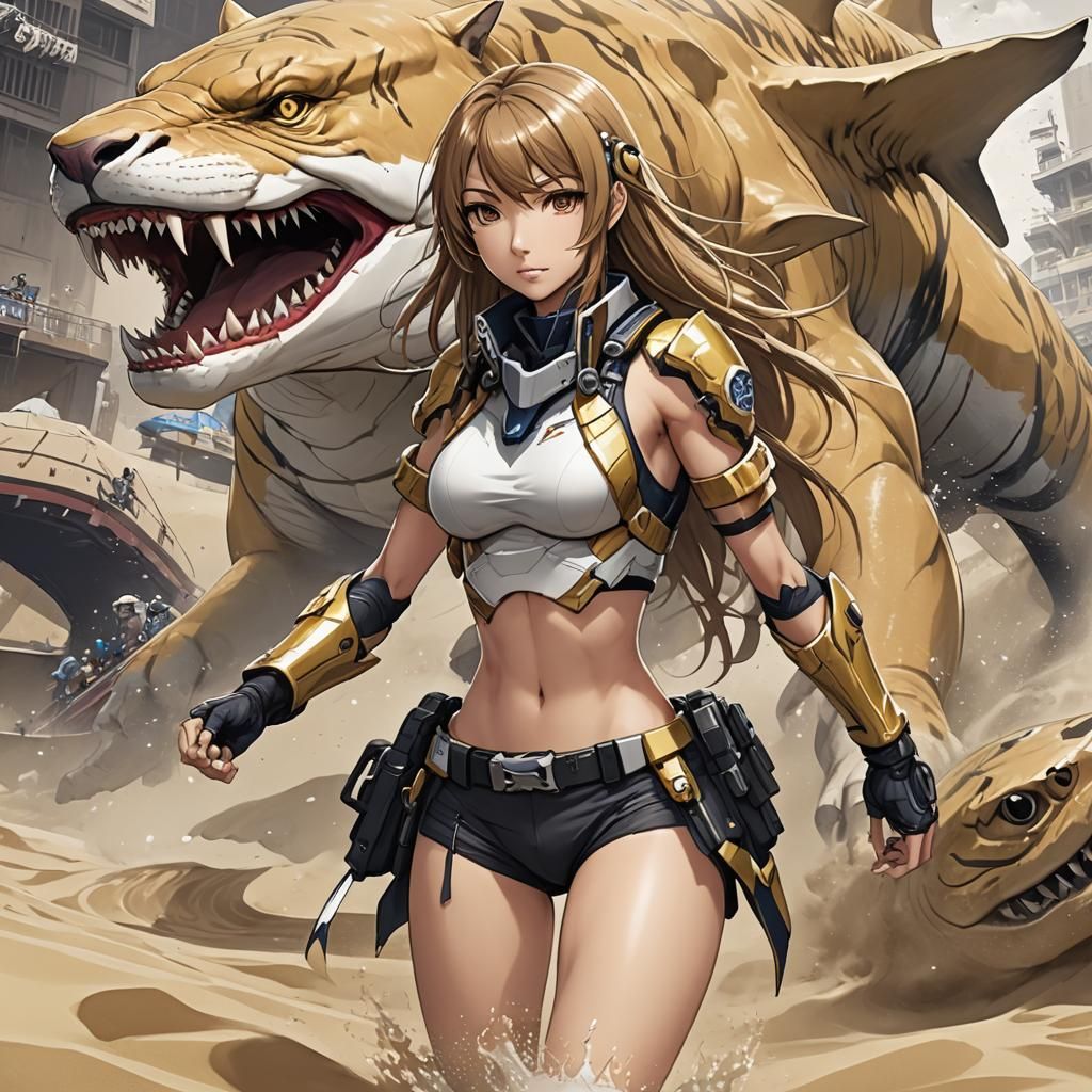 Anime Sand Tiger Girl in Japanese Manga Style