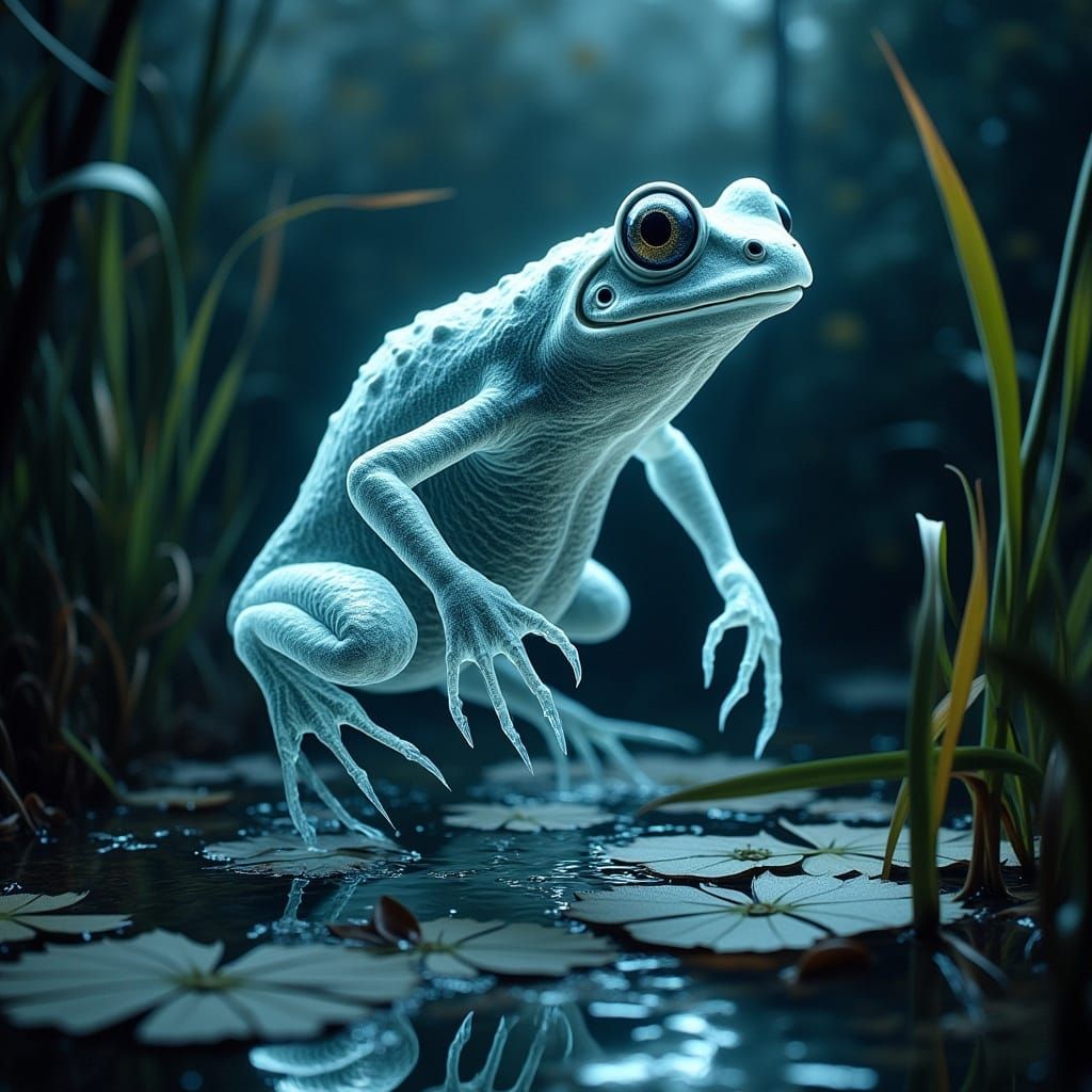 Ghost Frog Portrait in Eerie Alcohol Ink Style