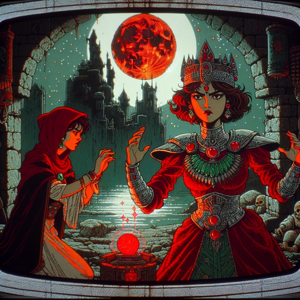 Ancient Queens Unite in Mystical Ritual on a Flickering CRT ...