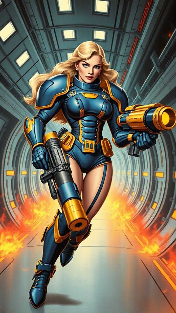 Glamorous 50s Pin-Up Girl Wears Futuristic Power Armor