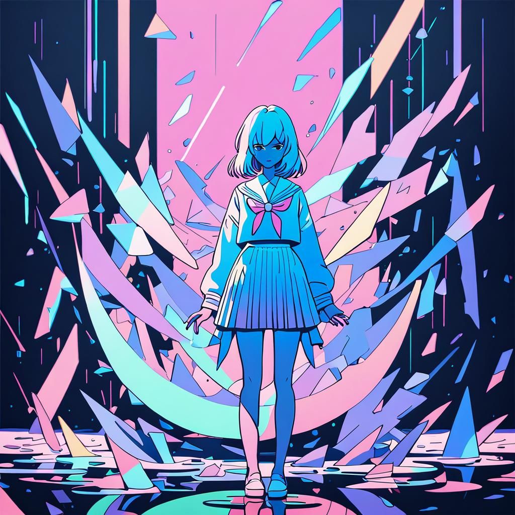 Anime Girl in Sailor Fuku with Pastel Star Trails