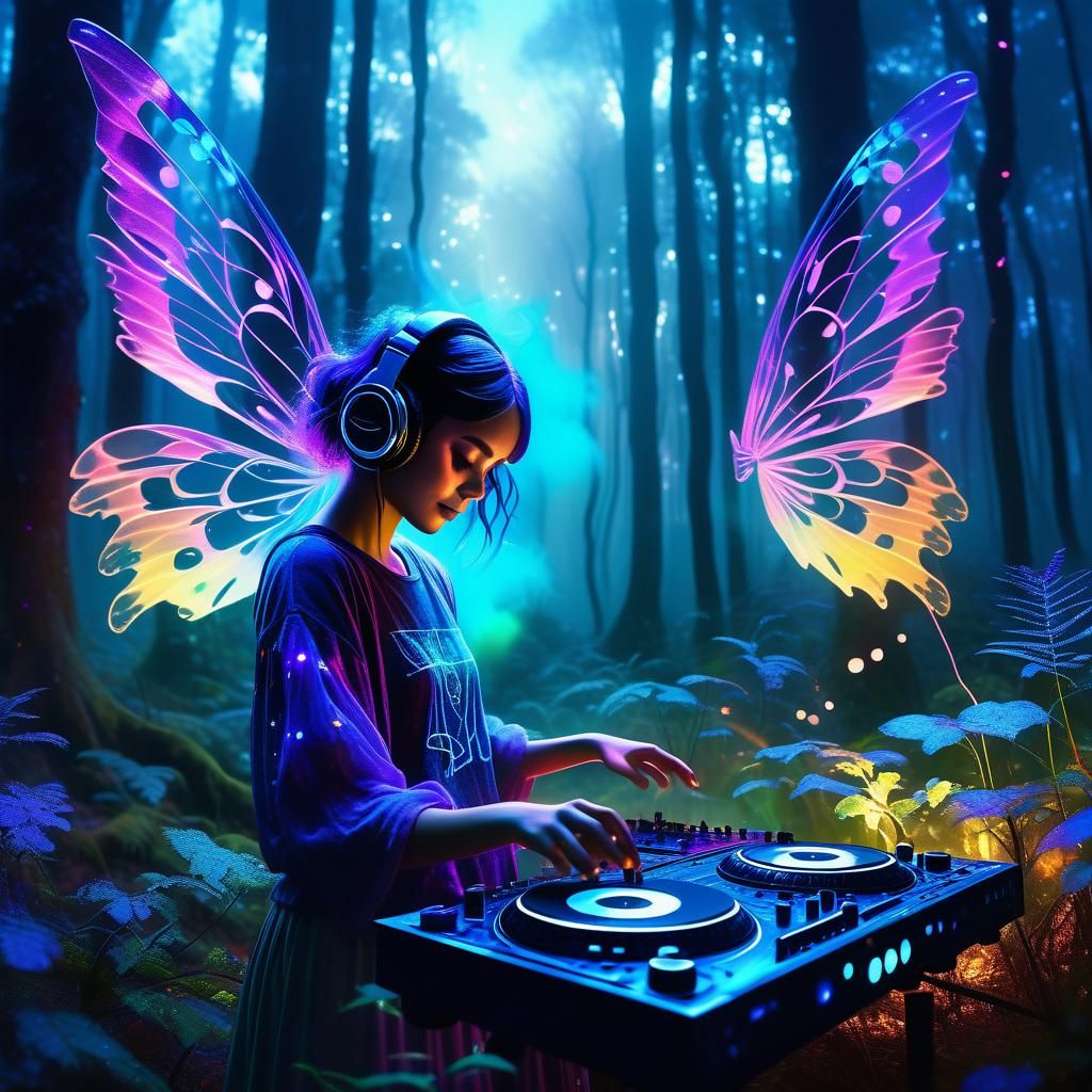 Mystical DJ Performance in Magical Forest: Fantasy Art