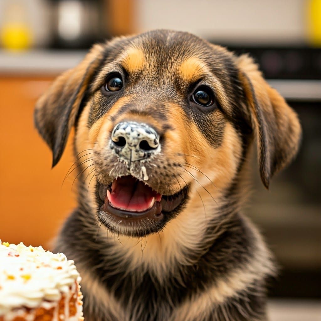 Innocent Puppy Covered in Cake Frosting
