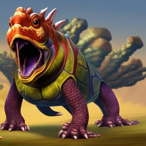 Two-Headed Turtle Dragon in Pixar-Style 3D Art