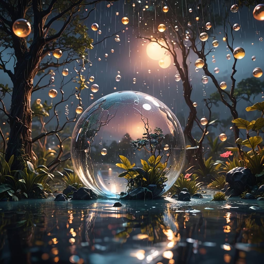 Rainforest Lagoon in Bubble, Detailed Matte Painting